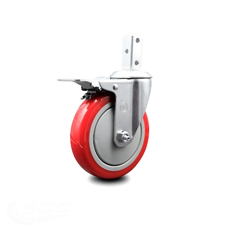 5 Inch Red Poly Wheel Swivel 3/4 Inch Square Stem Caster With Total Lock Brake